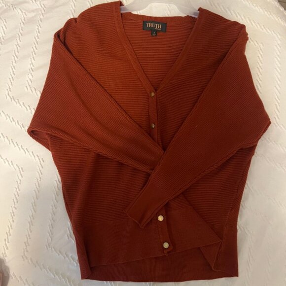 Truth by Republic Rust Ribbed Button Front Cardigan Size Small - Picture 4 of 8